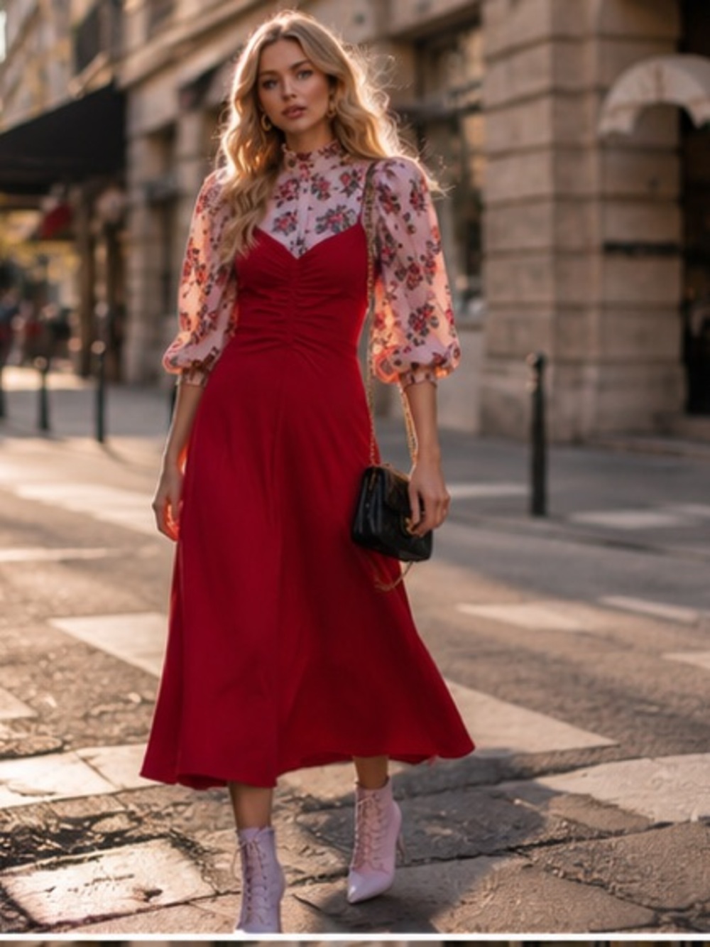 Mango Elegant Red Midi Dress